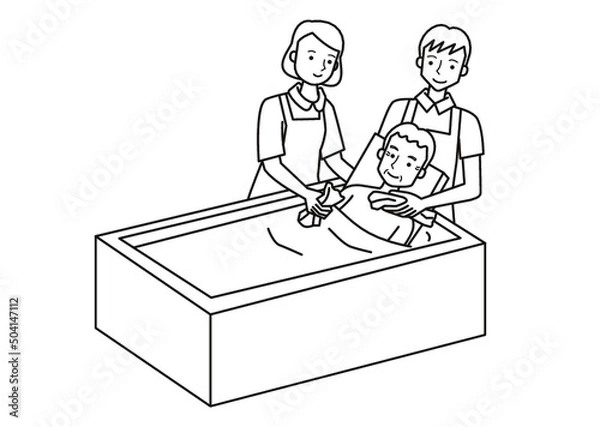 Fototapeta 介護入浴白黒線画