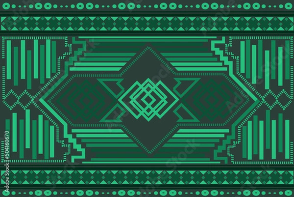 Obraz The fabric pattern uses geometric shapes. Beautiful green background, used to destroy the curtain, textile pattern, repeating patterns, various colors, weights, patterns, patterns representing the old