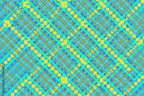 Obraz The fabric pattern is digitally designed with bright tones and geometric patterns. Used in textiles or embroidery