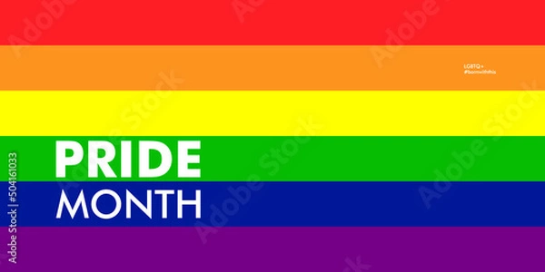Fototapeta LGBTQ Pride Banner. Pride month celebration text with LGBTQ Flag Colors. Pride month background with typography. Vector Illustration