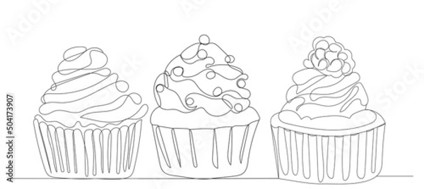 Fototapeta cakes drawing by one continuous line, vector