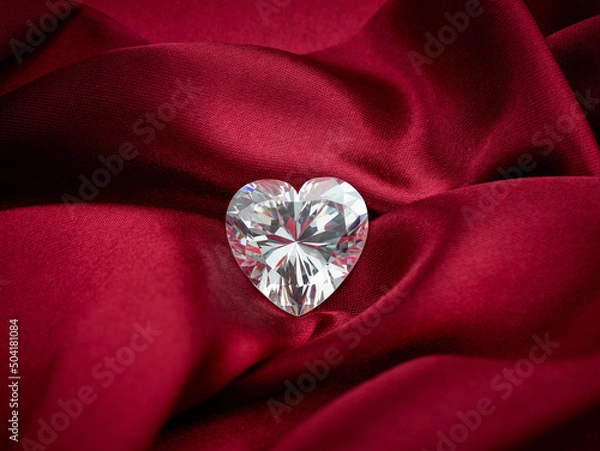 Fototapeta Heart Cut Diamond on Red Silk Background