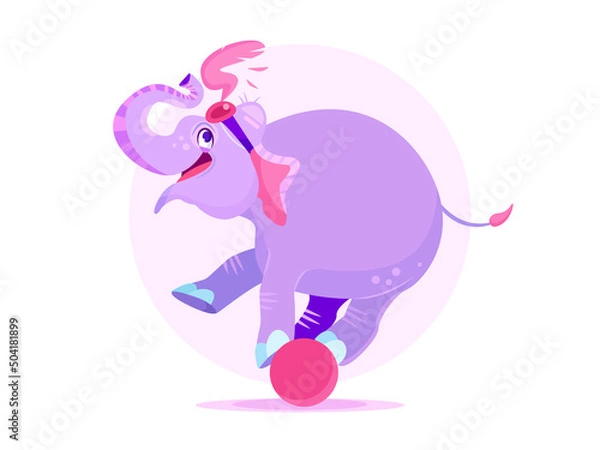 Obraz Flat vector circus elephant. Fun, cute, and colorful.