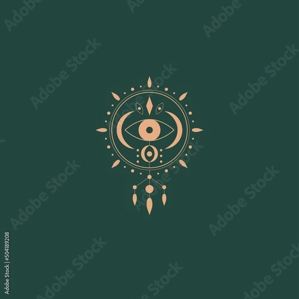 Fototapeta Evil Eye, rays, dots. Minimalism, geometry, linear style. Trendy Vector illustration. Isolated icon. Boho, esoteric, witchcraft, alchemy, mystic, abstract concept. Logo, avatar, poster, print template