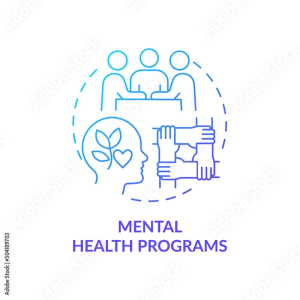 Fototapeta Mental health programs blue gradient concept icon. Group support and care. Psychology trend at work abstract idea thin line illustration. Isolated outline drawing. Myriad Pro-Bold font used