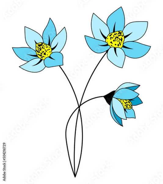 Obraz Blue flower on stem cartoon isolated illustrations