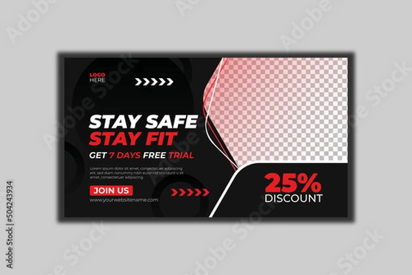 Obraz Fitness Gym Web Banner or Social Media Cover or Youtube Thumbnail Template Design