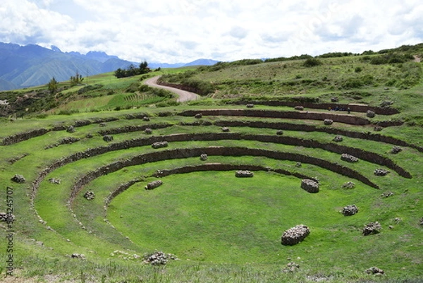 Fototapeta Inca terraces of Moray. Each level has its own microclimate. Moray is an archaeological site near the Sacred Valley