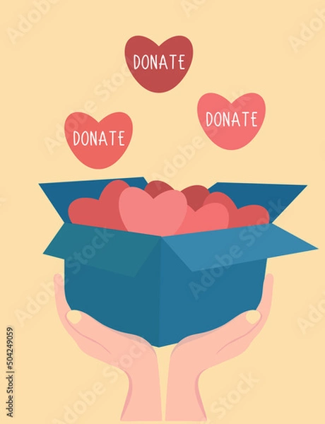 Obraz Charity and financial support concept. Flat cartoon vector illustration isolated. Call for donations and volunteering.