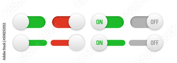 Fototapeta Toggle button big set. Switch On Off set. Vector clipart isolated on white background.	