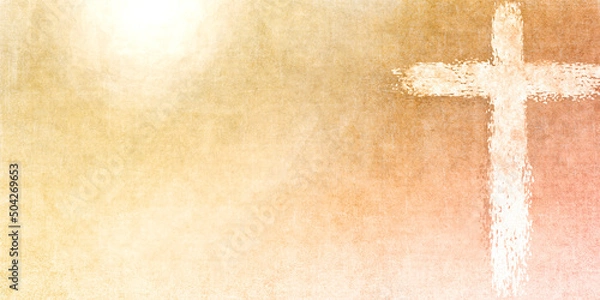 Obraz  light cross on light brown rosy orange textured sun background, with copy space ready for your text
