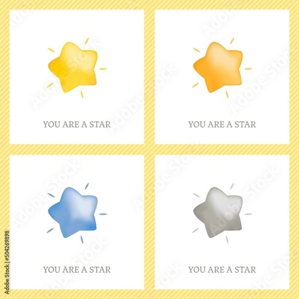 Obraz 3D Rounded Star Mini Square Message Card Set - Vector Image