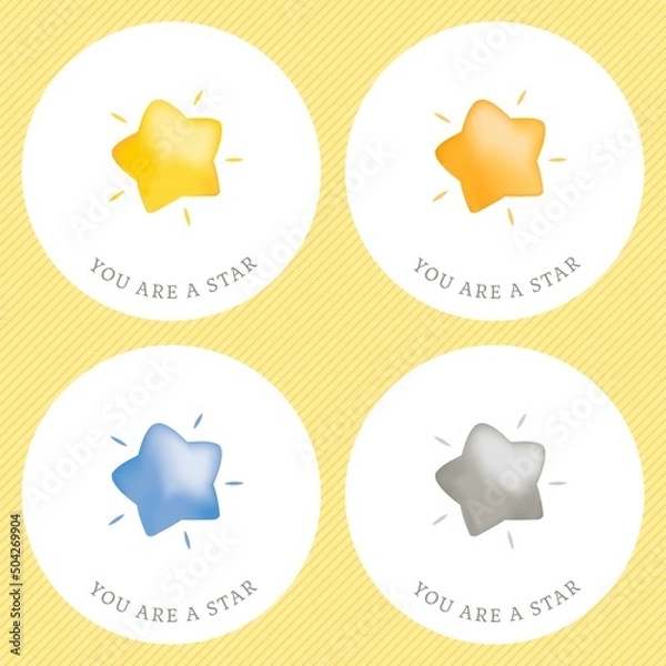 Obraz 3D Rounded Star Mini Round Message Card Set - Vector Image