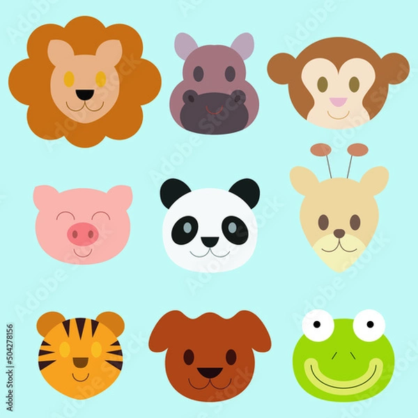 Fototapeta Adorable animals faces - vector color shape