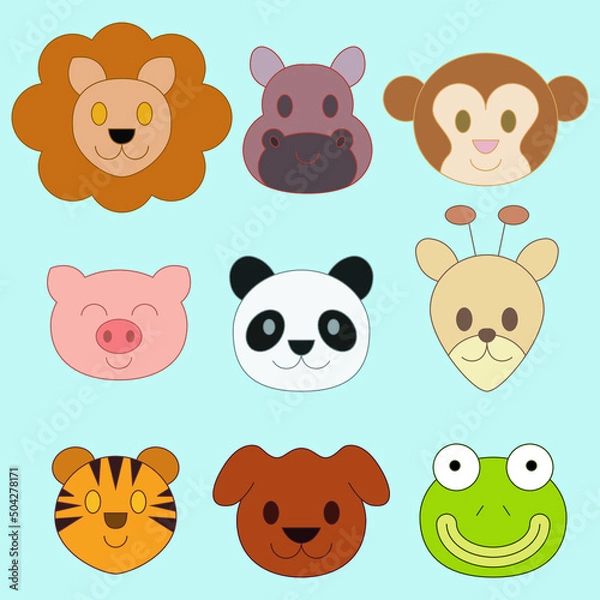 Fototapeta Adorable animals faces - vector line stroke