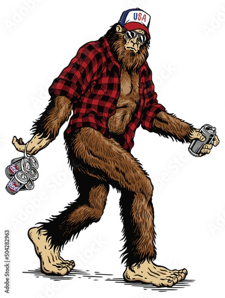 Fototapeta Walking USA American hillbilly Sasquatch vector illustration in full color - Vector