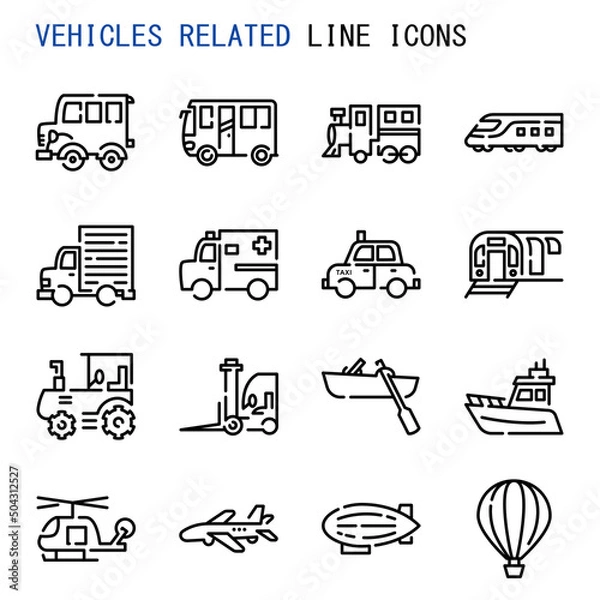 Obraz Vehicles related line icons