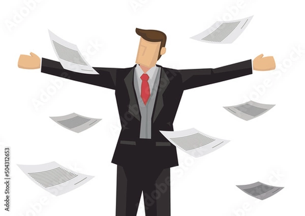 Obraz Businessman with flying documents.