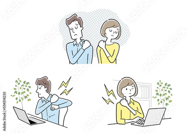 Fototapeta ベクターイラスト素材：肩こりがつらい男性と女性、セット
