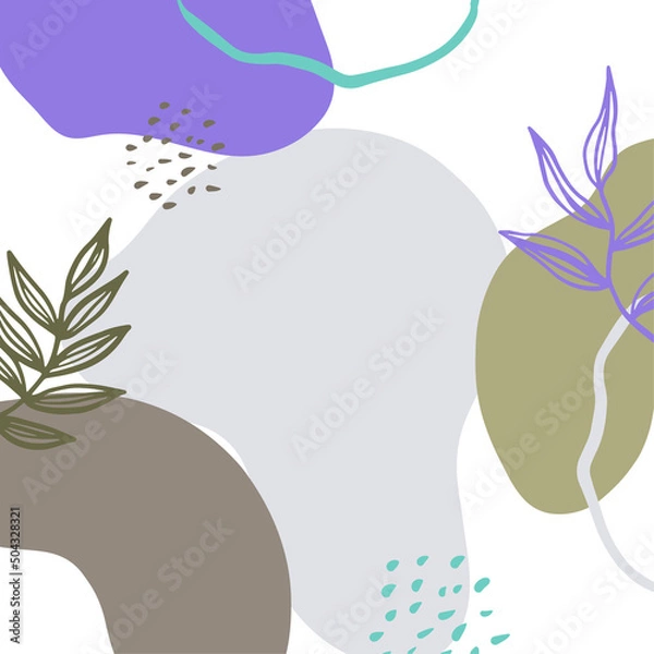 Fototapeta Social media stories and post creative Vector set. Background template with copy space for text and images design by abstract colored shapes, line arts , Tropical leaves warm color of the earth tone