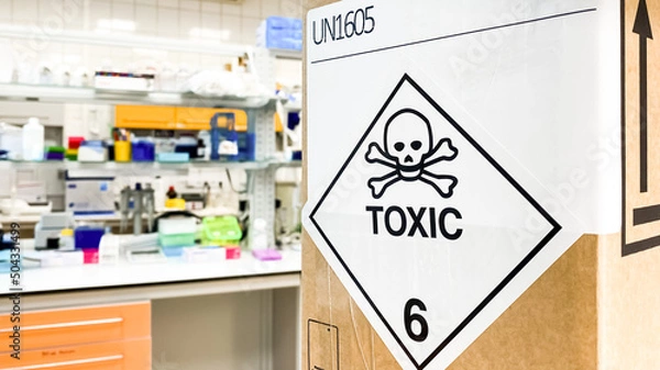 Fototapeta Cardboard packaging containing toxic and dangerous goods. 