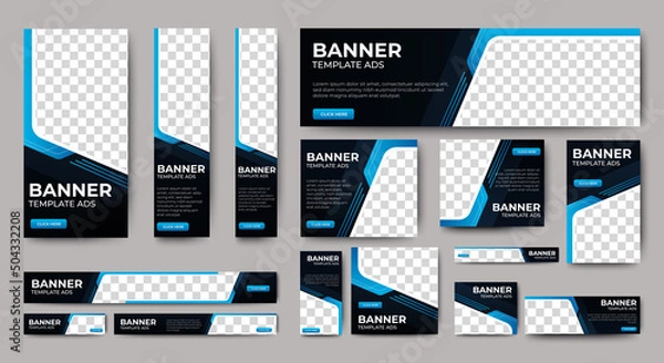 Fototapeta Modern banner design web template Set, Horizontal header web banner. Modern Gradient Blue cover header background for website design, Social Media Cover ads banner, flyer, invitation card
