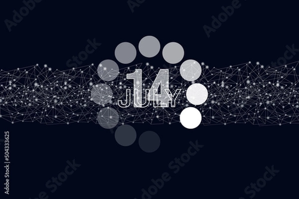 Fototapeta July 14th. Day 14 of month, Calendar date. Luminous loading digital hologram calendar date on dark blue background. Summer month, day of the year concept.