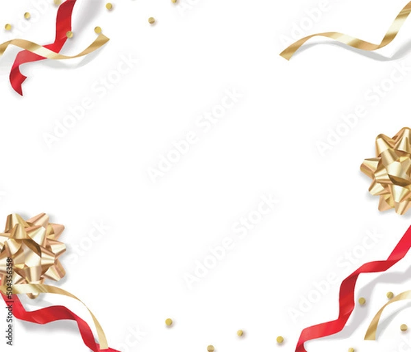 Fototapeta アンティークでオシャレで豪華なプラチナゴールドと赤いリボンの白バックベクターフレームイラスト素材
