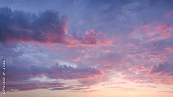 Fototapeta Pink sky with clouds at beautiful sunset as natural background.