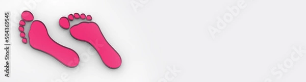 Fototapeta two red glass bare footprints. bare footprint close up. Banner for insertion into site. Horizontal image. 3D image. 3D rendering.