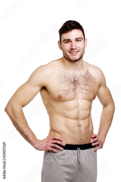 Obraz Topless man stood isolated on a white background