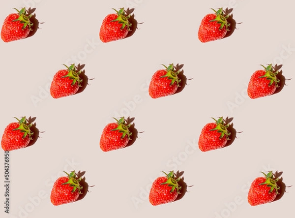 Obraz simple seamless pattern with fresh real strawberry hard shadows