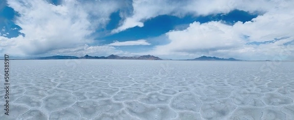 Fototapeta Hexagonal shape patterns in the Bonneville Salt Flats, Utah, USA. The Bonneville Salt Flats are a densely packed salt pan in Tooele County in northwestern Utah. Special Recreation Management Area.