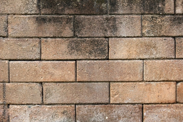 Fototapeta Polish Brick wall with black and white stain abstract wallpaper texture can be use for construction company website template product advertisement.