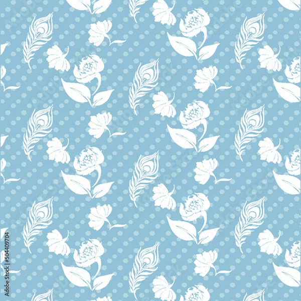Fototapeta Two color vector floral pattern. Design for wallpaper, wrapping paper, background, fabric. Vector seamless pattern with decorative leaves flower