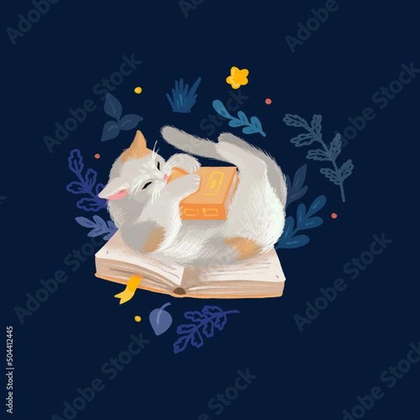 Obraz reading at night - isolated cat