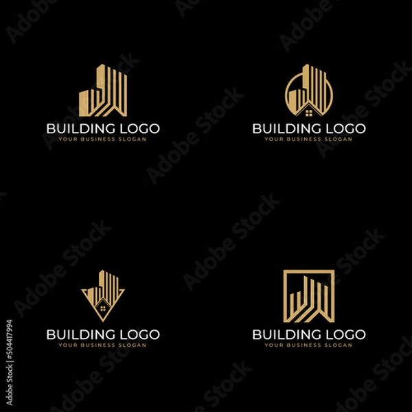 Fototapeta Architectural logo design bundle in luxury style with line art technique