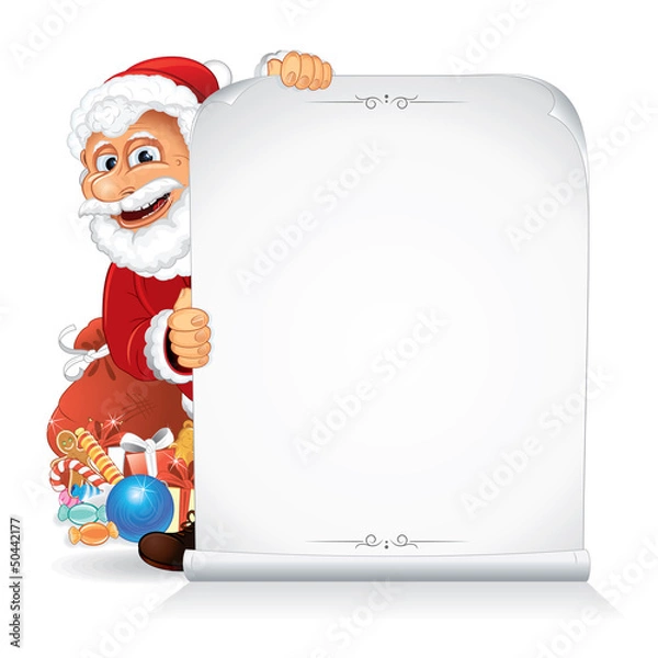 Obraz Santa Claus Holding a Blank Paper Scroll