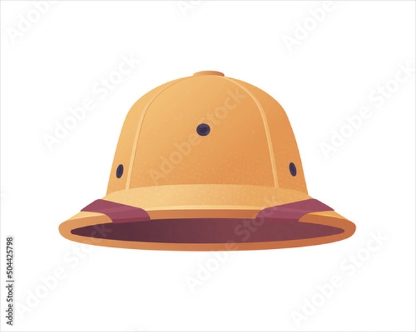 Obraz Cartoon safari hat. Pith helmet for tourists, hunters and explorers. Vector illustration in flat style.