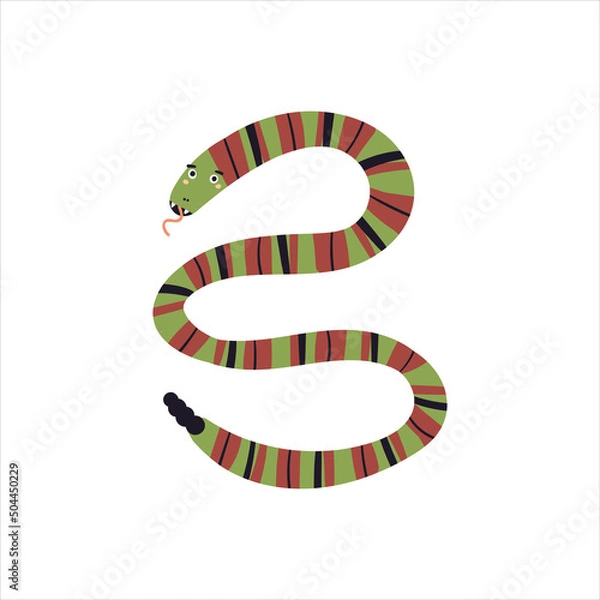 Fototapeta Cute snake vector illustration. Funny hand drawn exotic  character. Happy terrarium animal isolated on white background. Childish t shirt print design python