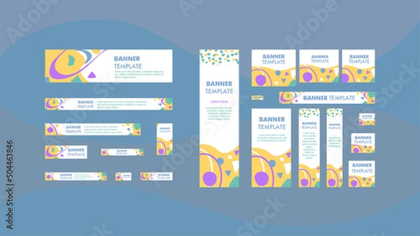 Fototapeta Set of web banners template different sizes for mobile and social networks, poster, shopping ads, marketing. Bundle banners for product promotion, travel agency, journey, vacation, traveling.