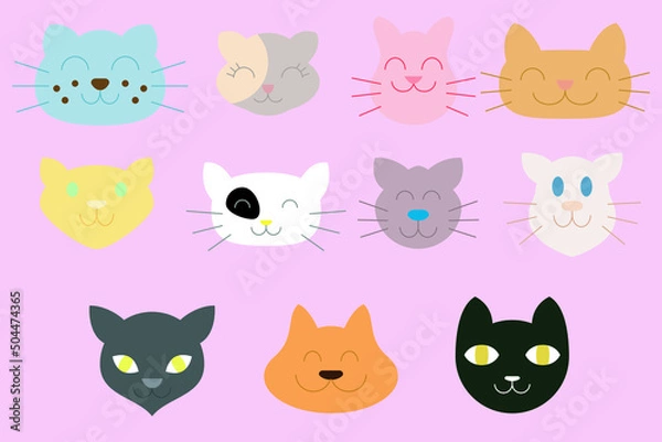 Fototapeta Adorable cats faces - vector color shape