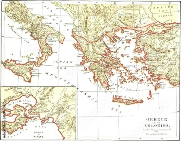 Obraz Ancient Greece and colonies vintage map
