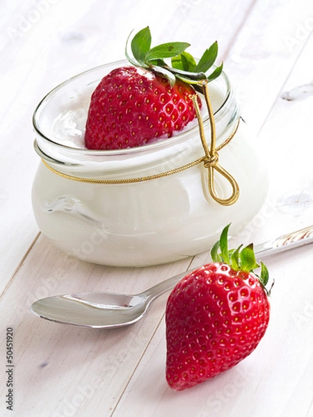 Obraz Frische Erdbeeren mit Vanillequark