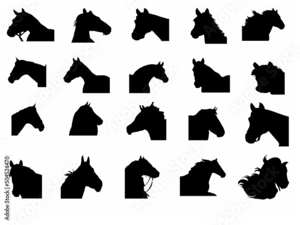 Obraz Horse Head with Bridle Black Vector Of A Horse Head On black Background and icons, Graphics for Free EPS