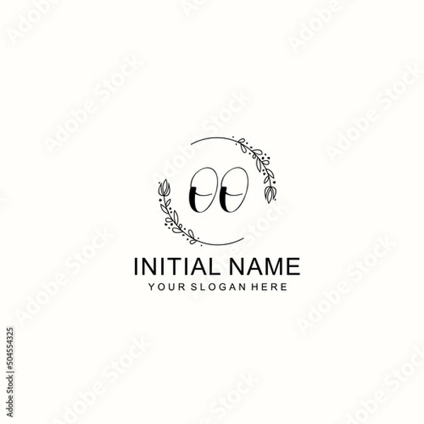Obraz Initial letter OO handwriting with floral frame template