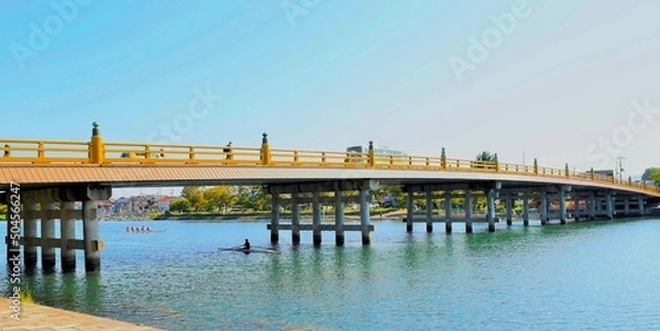 Obraz 滋賀県大津市の瀬田の唐橋、瀬田川と琵琶湖