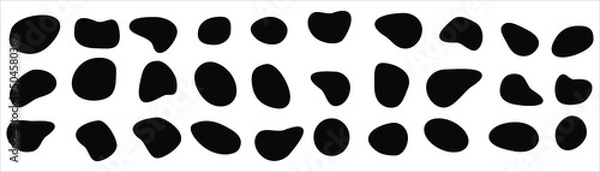Fototapeta Set of different blotch shapes. Random abstract liquid shapes, round abstract organic elements. Pebble, drops and blobs silhouettes. Simple rounded shapes. Vector illustration