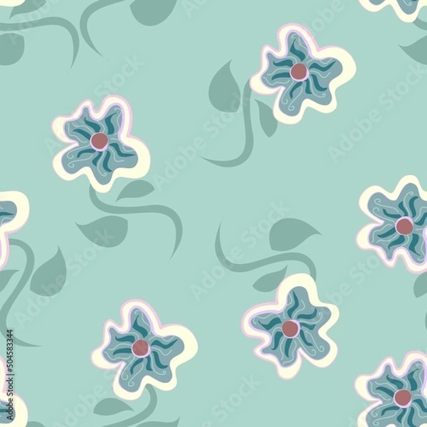 Fototapeta Soft green and cream floral vector seamless pattern