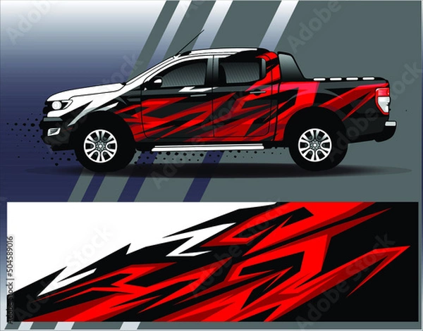 Fototapeta Graphic abstract stripe racing background designs for vehicle rally race adventure and car racing livery